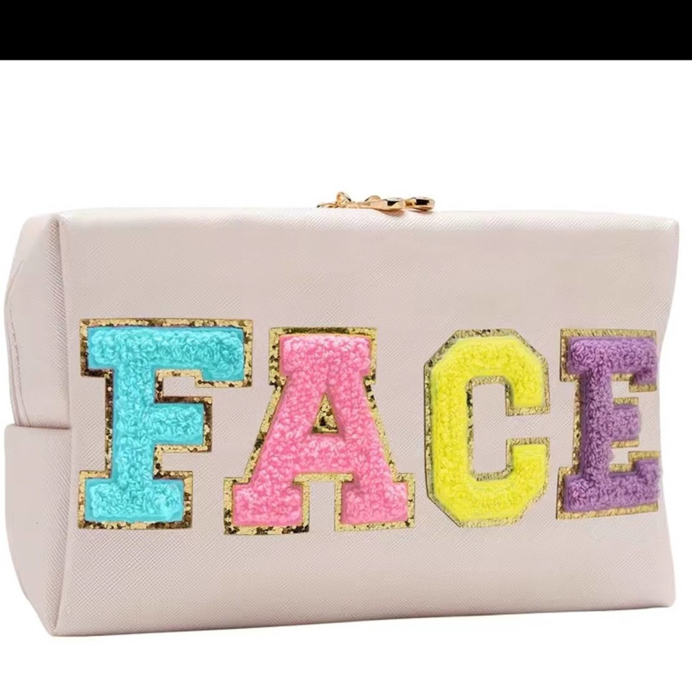 NEW Face preppy chenille patch waterproof cosmetic toiletry bag
